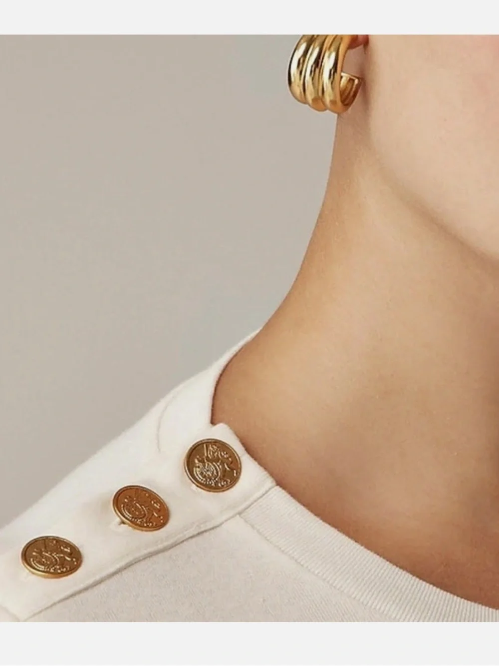 NWT J. Crew Ivory Button-Shoulder The Perfect Tee Top 💯% Cotton